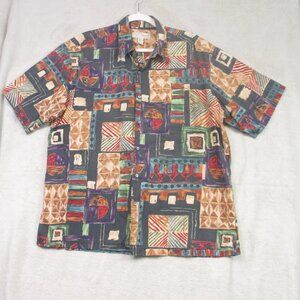 VINTAGE TORI RICHARD Size L Abstract Print Hawaiian Shirt Cotton Lawn 90s USA